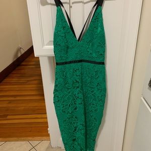 Green Lace Pencil Midi Dress